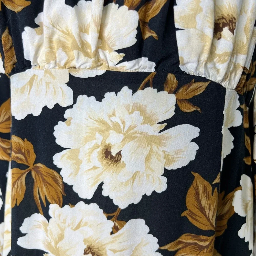 Old Navy Dark Floral Maxi Dress L Black White Brown Milkmaid Square Neck - Picture 4 of 11